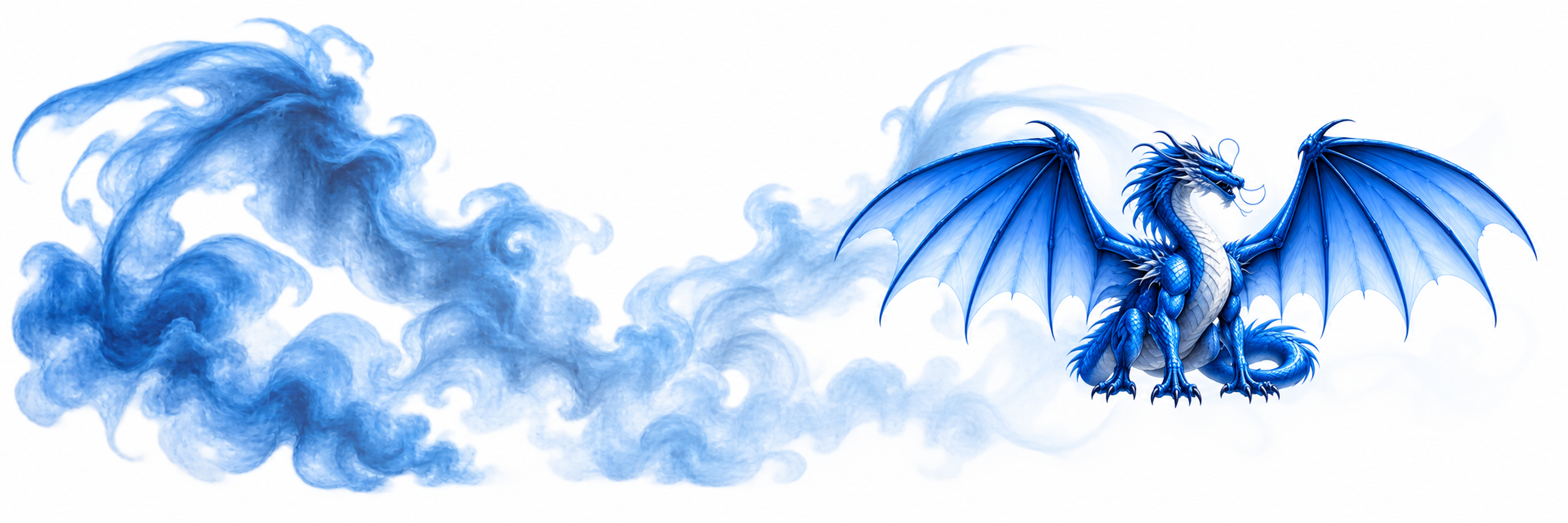 Blue dragon launching upward through pale blue smoke