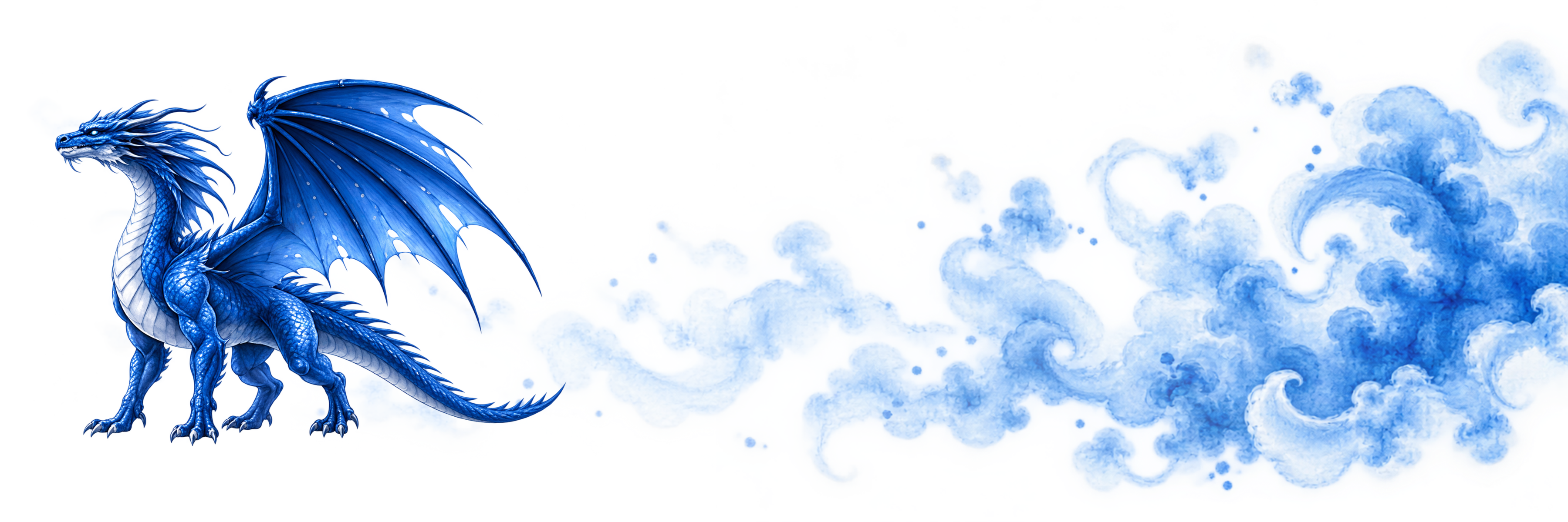 Blue dragon in a protective, forward-facing stance
