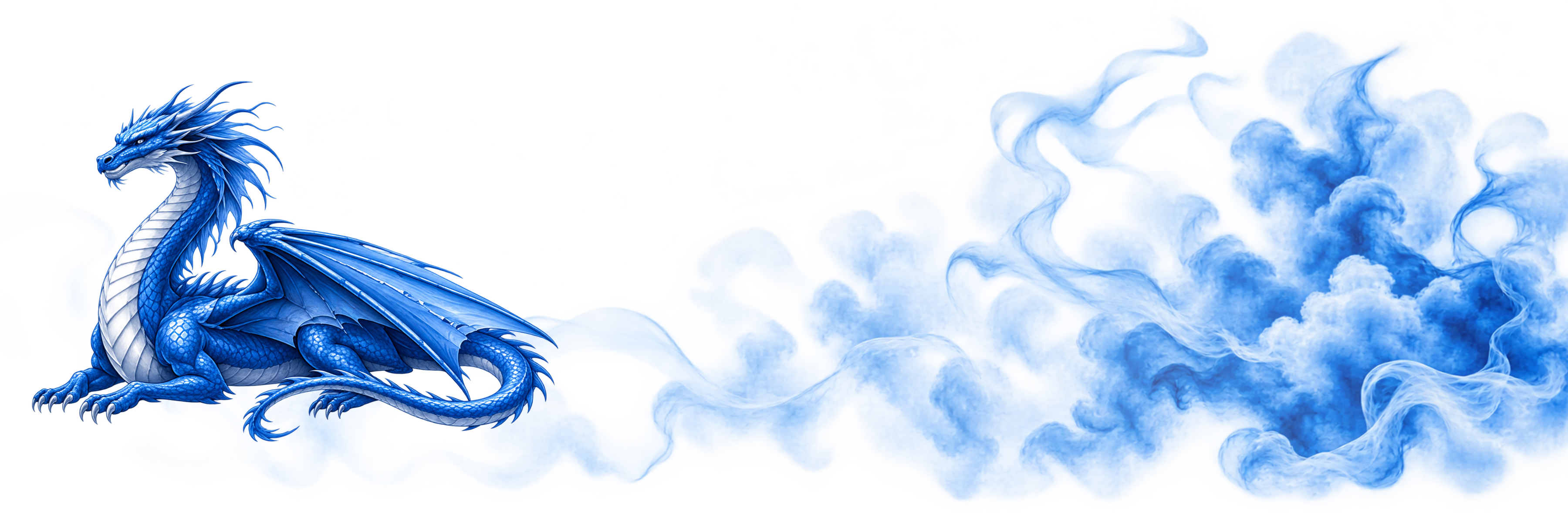 Blue dragon crouched and ready, surrounded by pale blue smoke