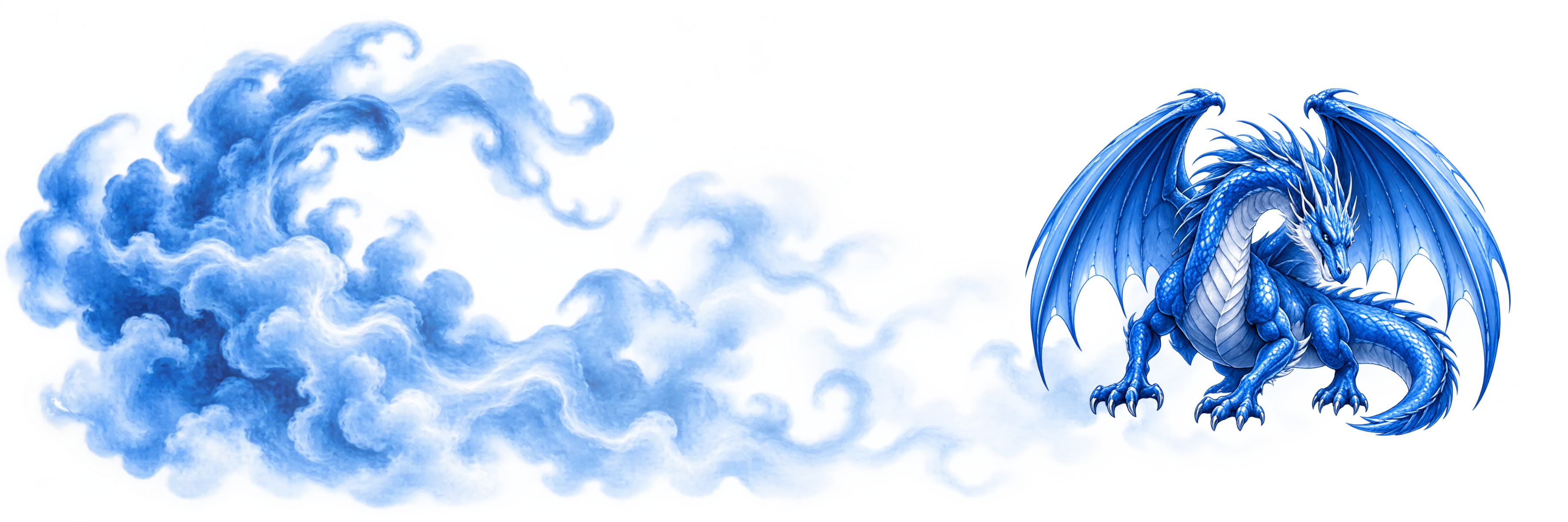 Blue serpentine dragon resting within blue smoke